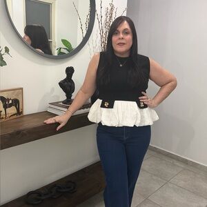 Pastels Clothing Black and White Peplum Blouse